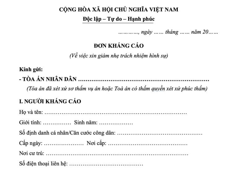 mau don khang cao xin giam nhe hinh phat