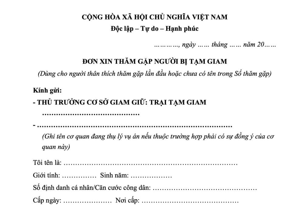 Mẫu đơn xin thăm gặp người bị tạm giam và hướng dẫn cách điền đơn 3 mau don tham gap nguoi bi tam giam